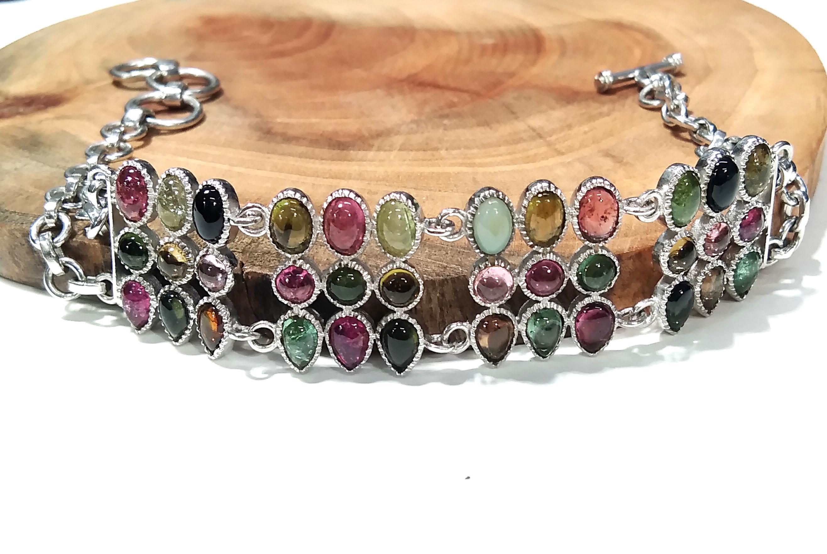 Natural Multi Tourmaline Bracelet, 925 Sterling Silver Jewelry, Gemstone Bracelet, Silver Bracelet, Wedding Bracelet, Gift For Her